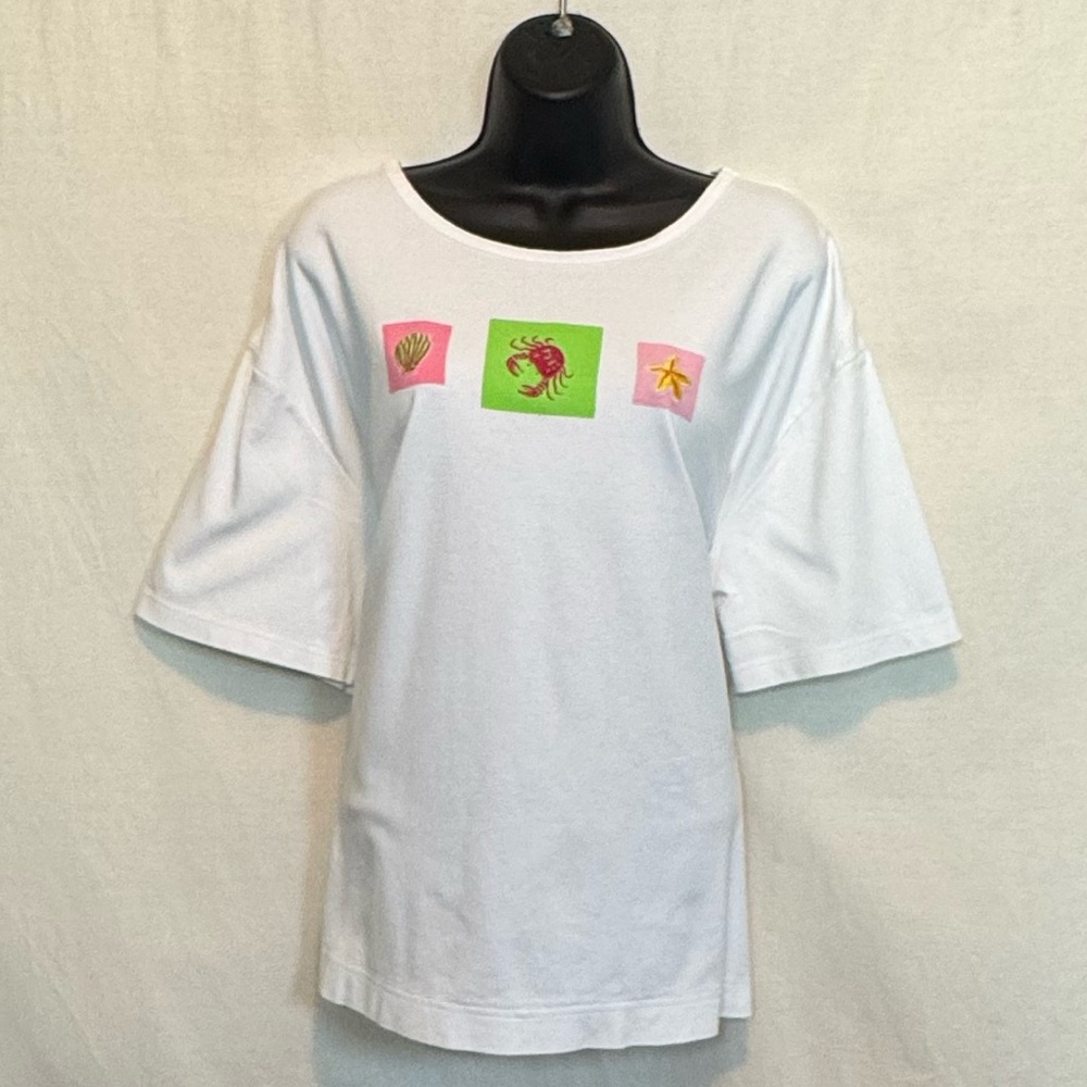 H-175‎ Mountain Lake II PLUS SIZE 2X White Embroidered Short Sleeve Blouse